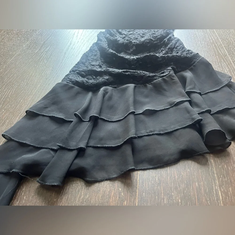 Vintage Black lace halter tie-up asymmetrical evening dress XS - Picture 8 of 15